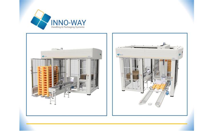 Palletiser met mechanische gripper en tussenlegvellenmagazijn